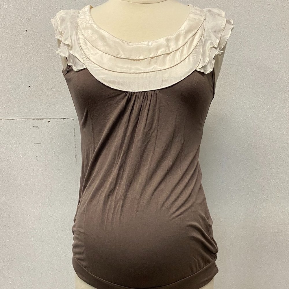 Brown Ruffle Ripe Maternity Sleeveless Top - Picture 2 of 2
